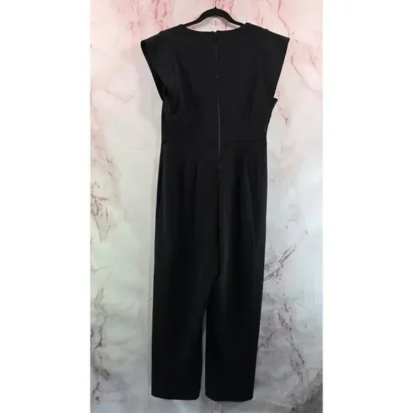 Calvin Klein Jumpsuit Womens 12 Black Short Sleeve Pants Suit V Neck Straight - Picture 5 of 11